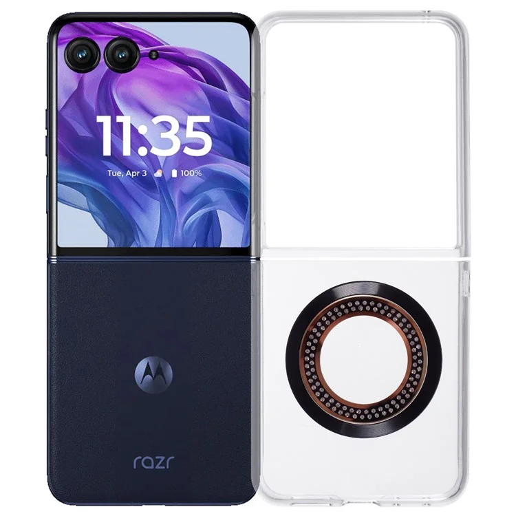 Для Motorola Razr 50 Ultra 5G Магнитный чехол Противоударный ПК Чехол для телефона Декор из страз - Черный