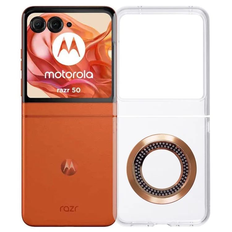 Para Motorola Razr 50 Magnetic Decor de la Cubierta Del Teléfono de PC a Prueba de Choques de Choque - Oro