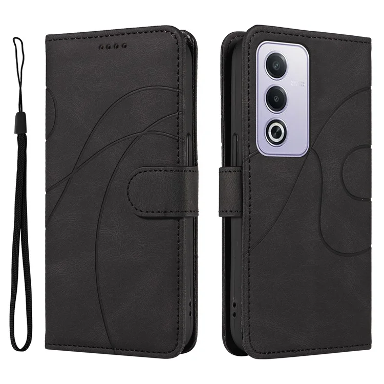 Für Oppo A3 Pro (Global) 5G Case Stand Wallet Leather Phone Cover Curved Line Wrist Strap - Schwarz