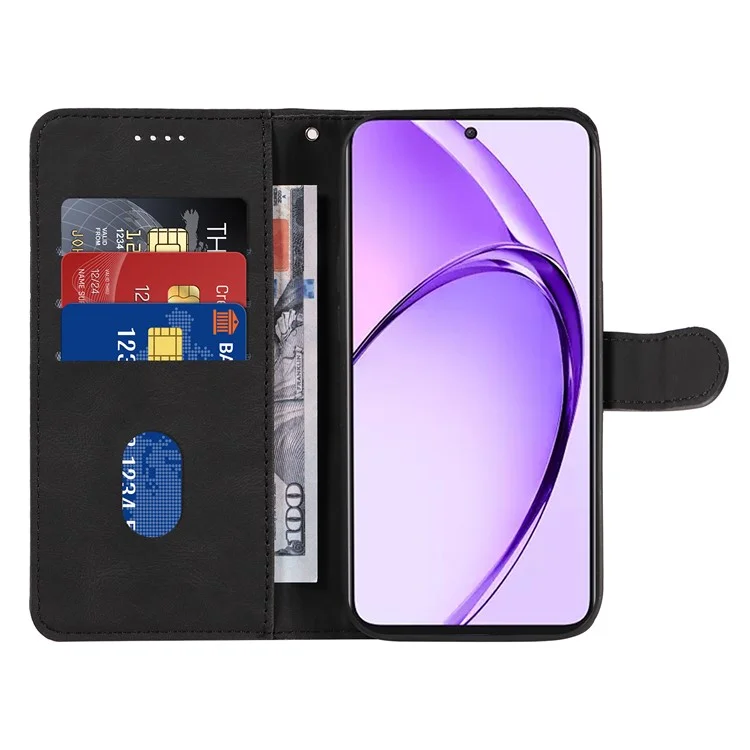 Für Oppo A3 Pro (Global) 5G Case Stand Wallet Leather Phone Cover Curved Line Wrist Strap - Schwarz