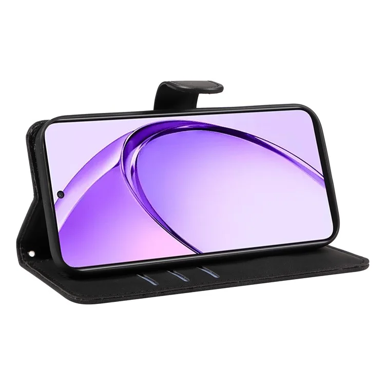 Für Oppo A3 Pro (Global) 5G Case Stand Wallet Leather Phone Cover Curved Line Wrist Strap - Schwarz