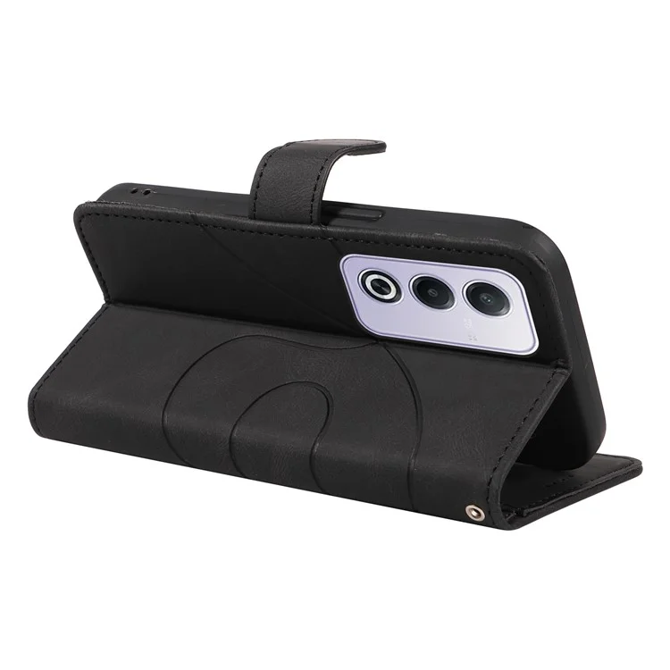 Für Oppo A3 Pro (Global) 5G Case Stand Wallet Leather Phone Cover Curved Line Wrist Strap - Schwarz