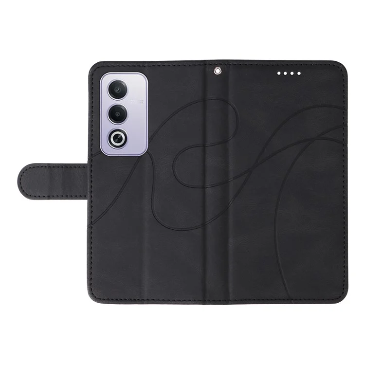 Für Oppo A3 Pro (Global) 5G Case Stand Wallet Leather Phone Cover Curved Line Wrist Strap - Schwarz