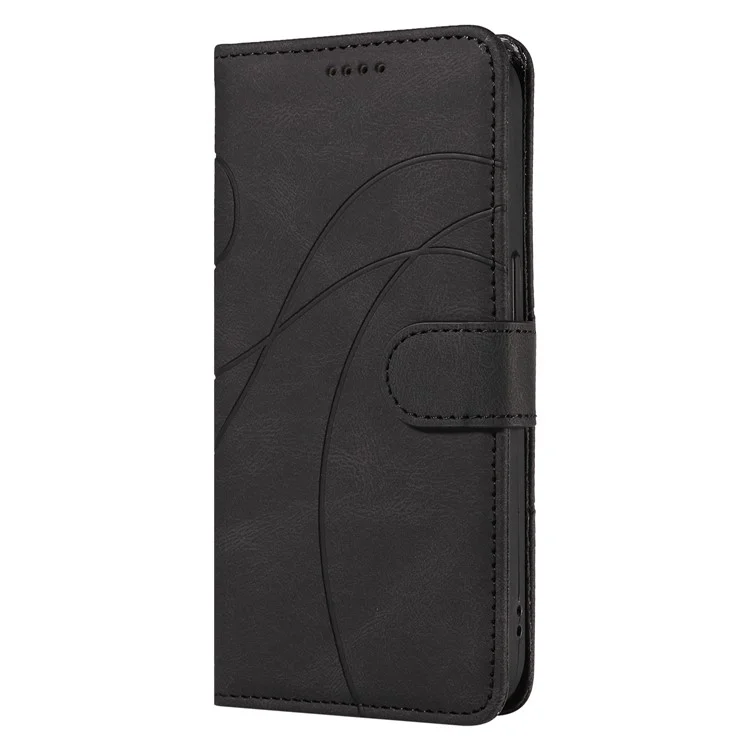 Für Oppo A3 Pro (Global) 5G Case Stand Wallet Leather Phone Cover Curved Line Wrist Strap - Schwarz