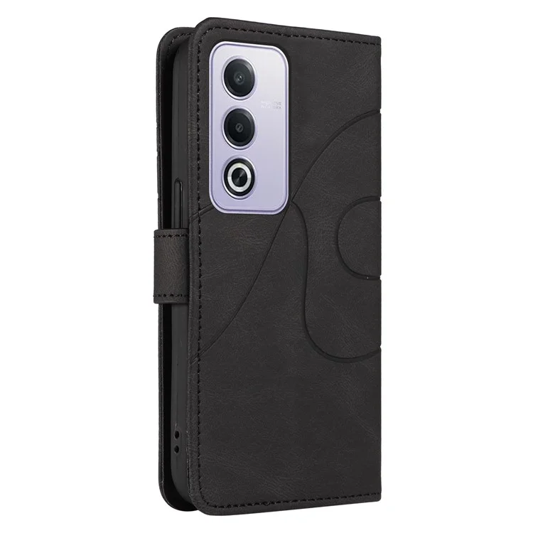 Für Oppo A3 Pro (Global) 5G Case Stand Wallet Leather Phone Cover Curved Line Wrist Strap - Schwarz