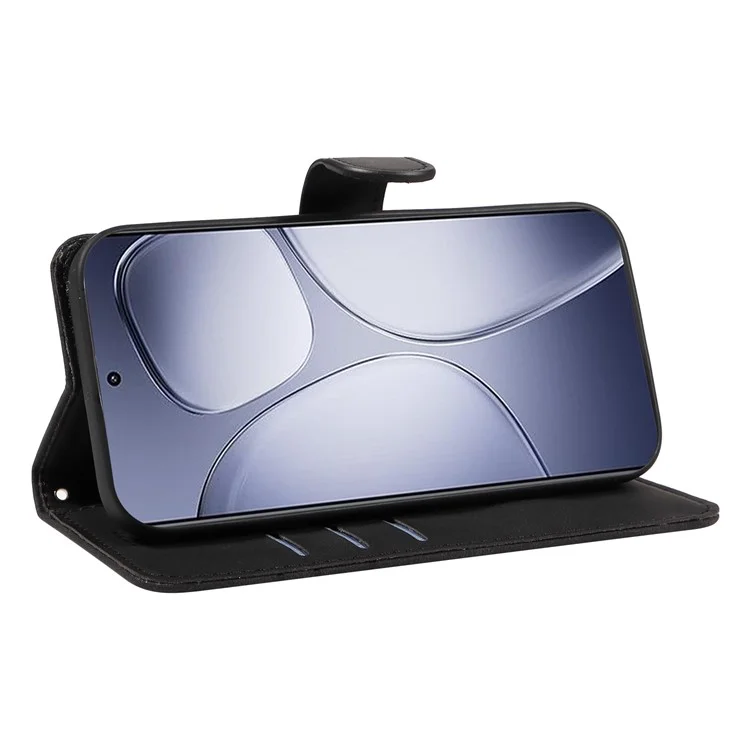 Für Xiaomi Redmi K70 Ultra Case Stand Wallet Leather Phone Cover Curved Line Wrist Strap - Blau - Schwarz