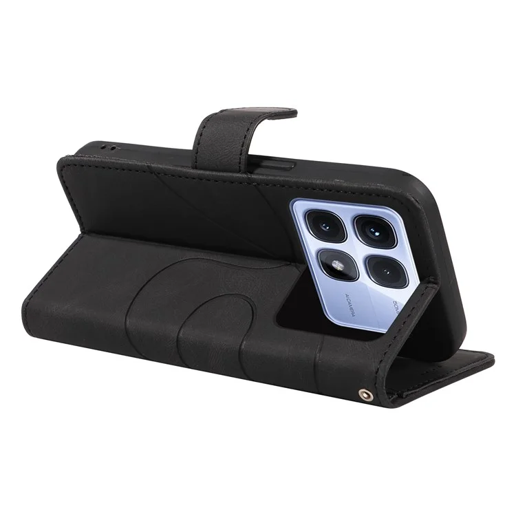 Für Xiaomi Redmi K70 Ultra Case Stand Wallet Leather Phone Cover Curved Line Wrist Strap - Blau - Schwarz