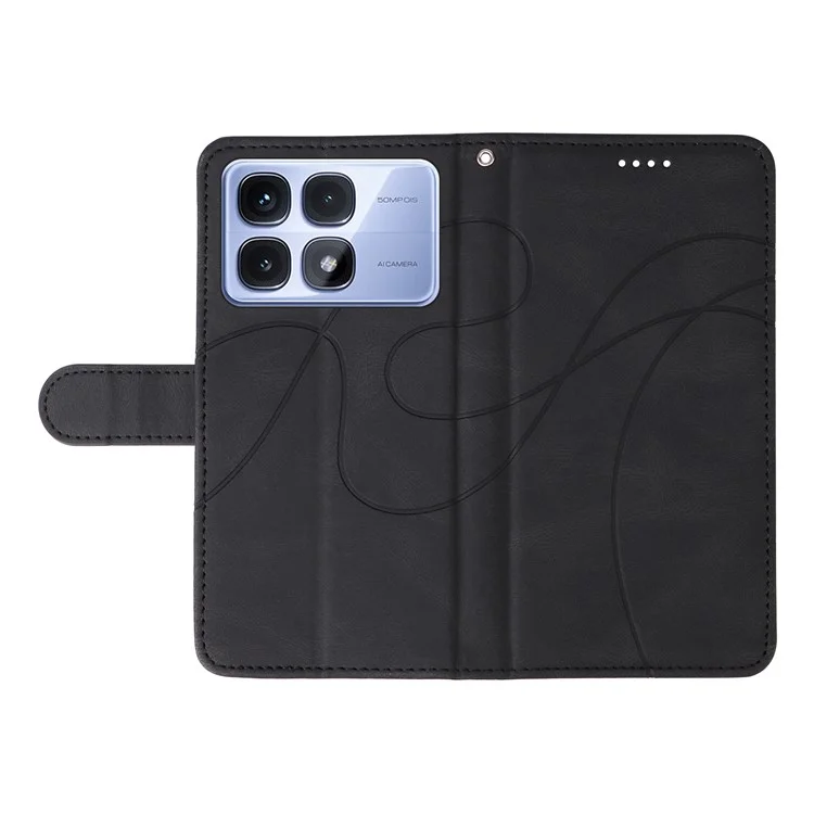 Für Xiaomi Redmi K70 Ultra Case Stand Wallet Leather Phone Cover Curved Line Wrist Strap - Blau - Schwarz
