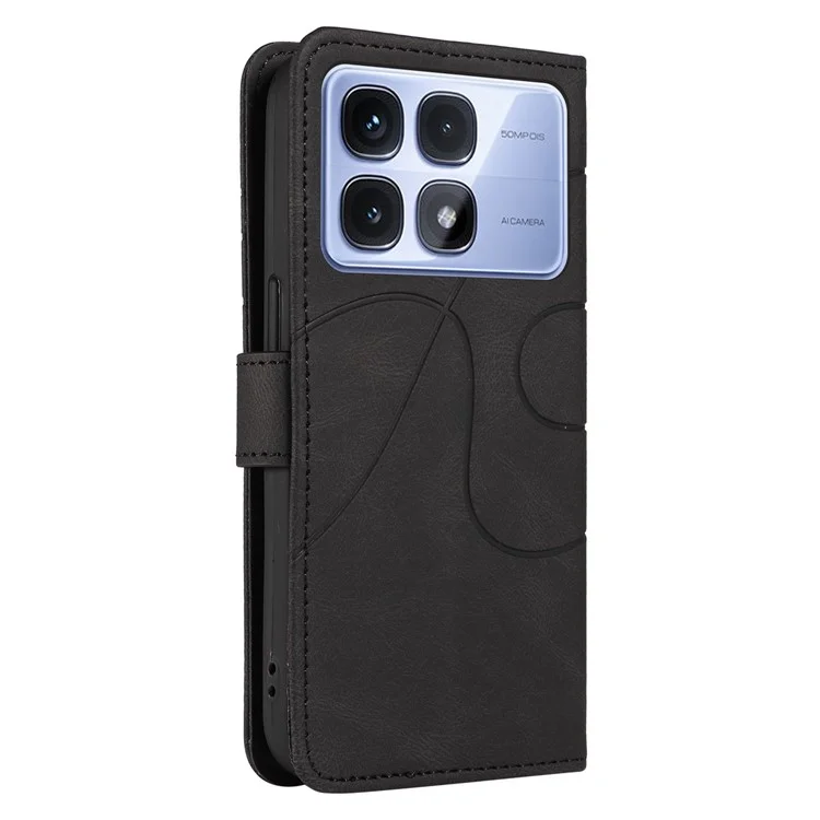 Für Xiaomi Redmi K70 Ultra Case Stand Wallet Leather Phone Cover Curved Line Wrist Strap - Blau - Schwarz