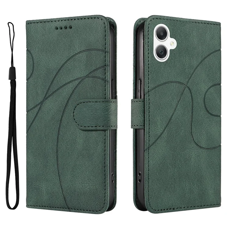 Для Samsung Galaxy A06 Case Stand Wallet Кожаная Крышка Телефонного Телефона Изогнутая Линия Запястья - Зеленый