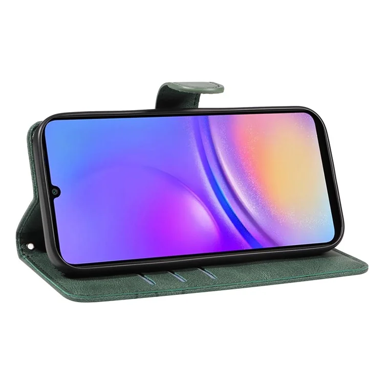 Для Samsung Galaxy A06 Case Stand Wallet Кожаная Крышка Телефонного Телефона Изогнутая Линия Запястья - Зеленый