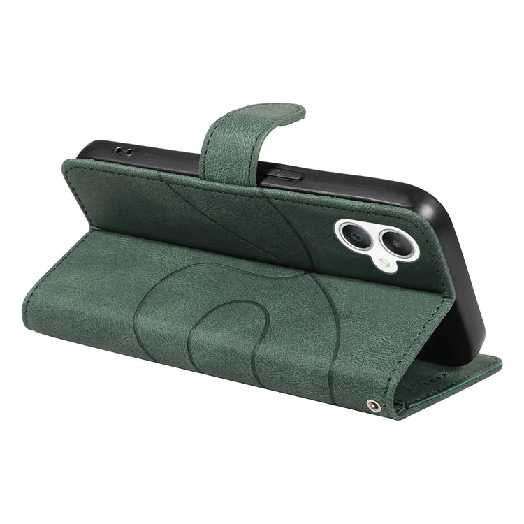 Для Samsung Galaxy A06 Case Stand Wallet Кожаная Крышка Телефонного Телефона Изогнутая Линия Запястья - Зеленый