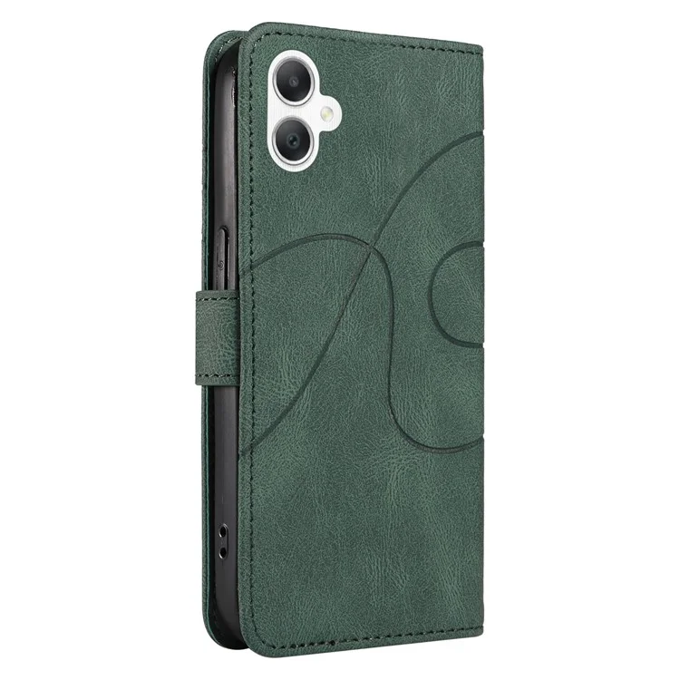 Для Samsung Galaxy A06 Case Stand Wallet Кожаная Крышка Телефонного Телефона Изогнутая Линия Запястья - Зеленый