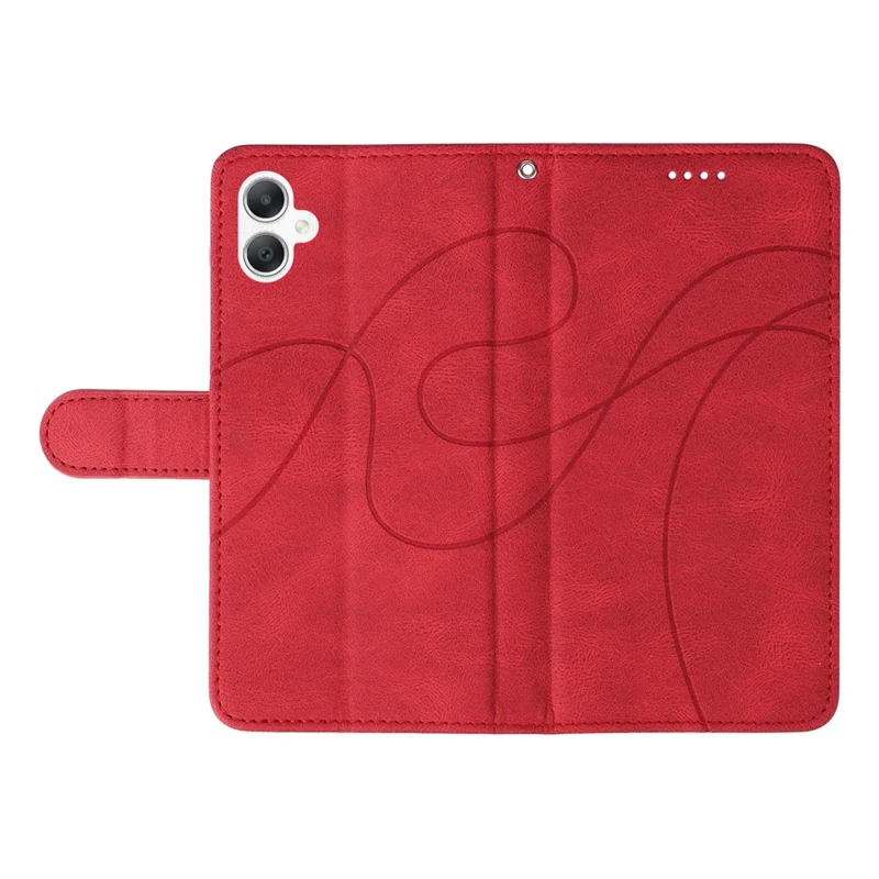For Samsung Galaxy A07 4G / A06 5G / A06 4G Case Stand Wallet Leather Phone Cover Curved Line Wrist Strap - Red