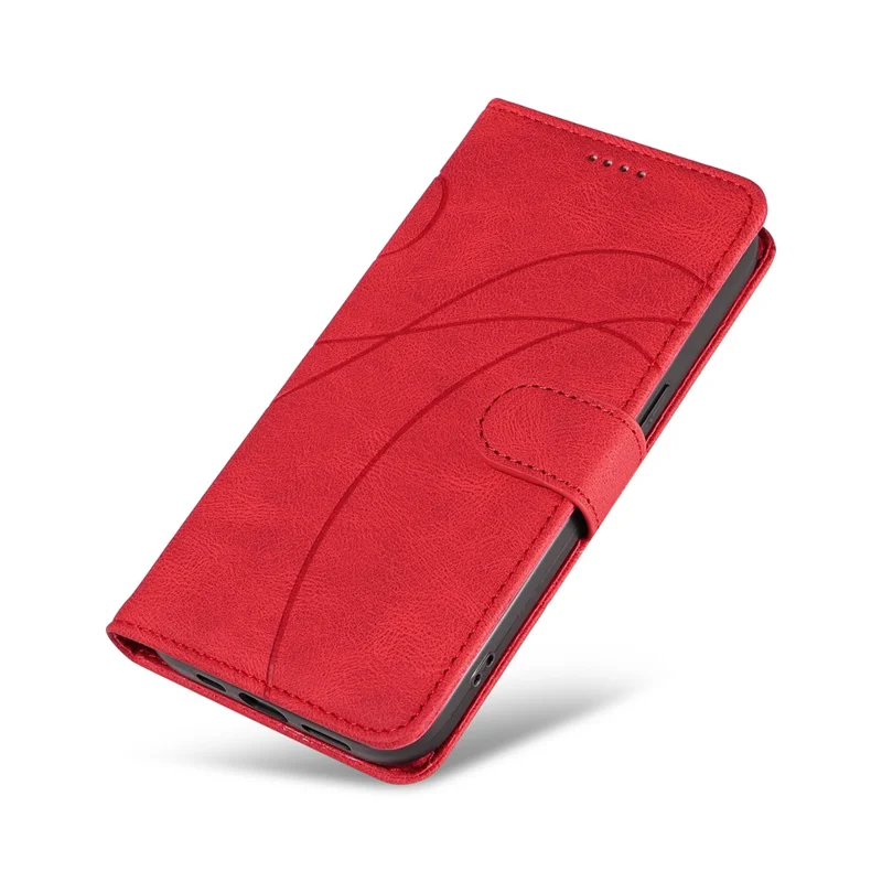 For Samsung Galaxy A07 4G / A06 5G / A06 4G Case Stand Wallet Leather Phone Cover Curved Line Wrist Strap - Red
