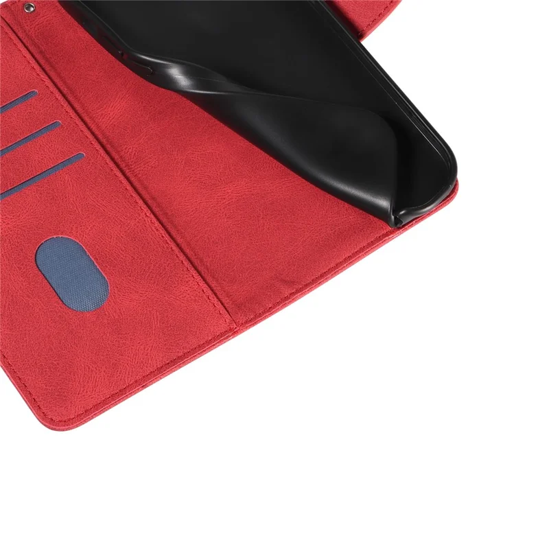 For Samsung Galaxy A07 4G / A06 5G / A06 4G Case Stand Wallet Leather Phone Cover Curved Line Wrist Strap - Red