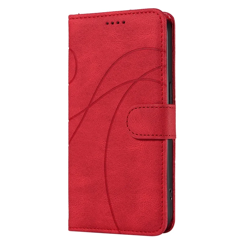 For Samsung Galaxy A07 4G / A06 5G / A06 4G Case Stand Wallet Leather Phone Cover Curved Line Wrist Strap - Red