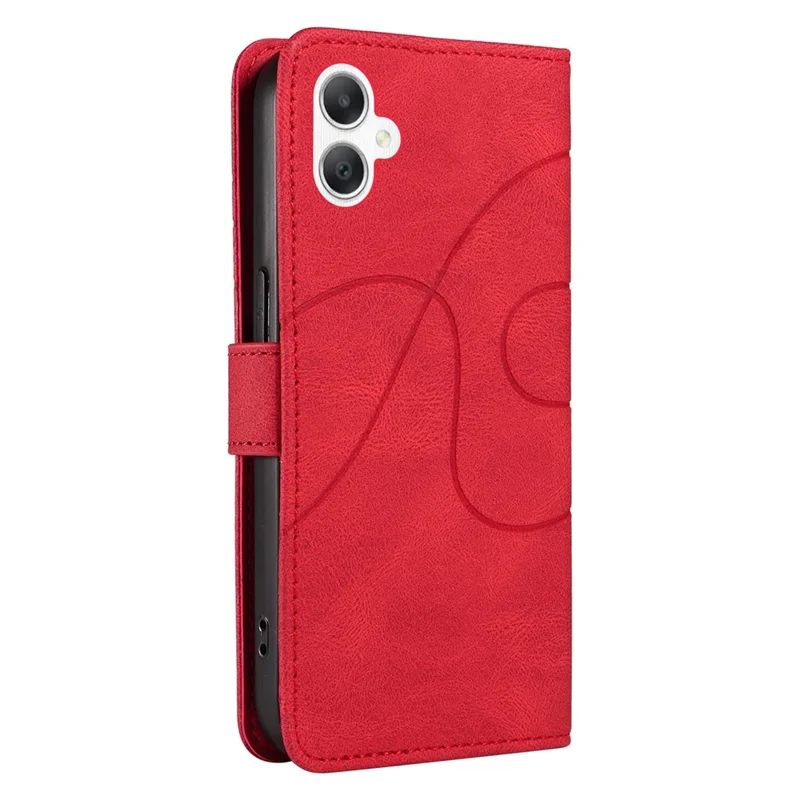 For Samsung Galaxy A07 4G / A06 5G / A06 4G Case Stand Wallet Leather Phone Cover Curved Line Wrist Strap - Red