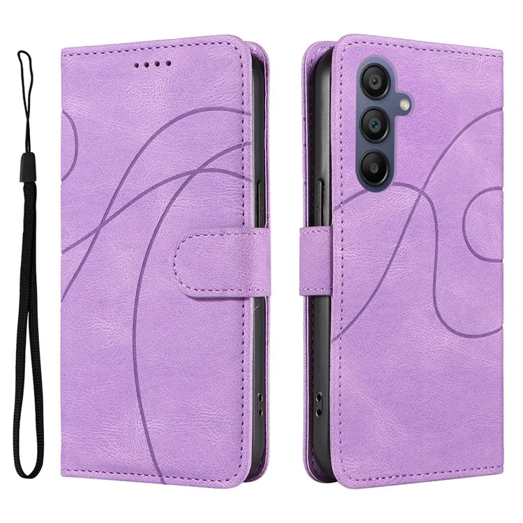 Для Samsung Galaxy A16 Case Stand Wallet Кожаная Крышка Телефонного Телефона Изогнутая Линейная Запястье Ремешок - Светло -фиолетовый
