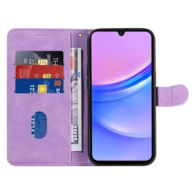 Для Samsung Galaxy A16 Case Stand Wallet Кожаная Крышка Телефонного Телефона Изогнутая Линейная Запястье Ремешок - Светло -фиолетовый