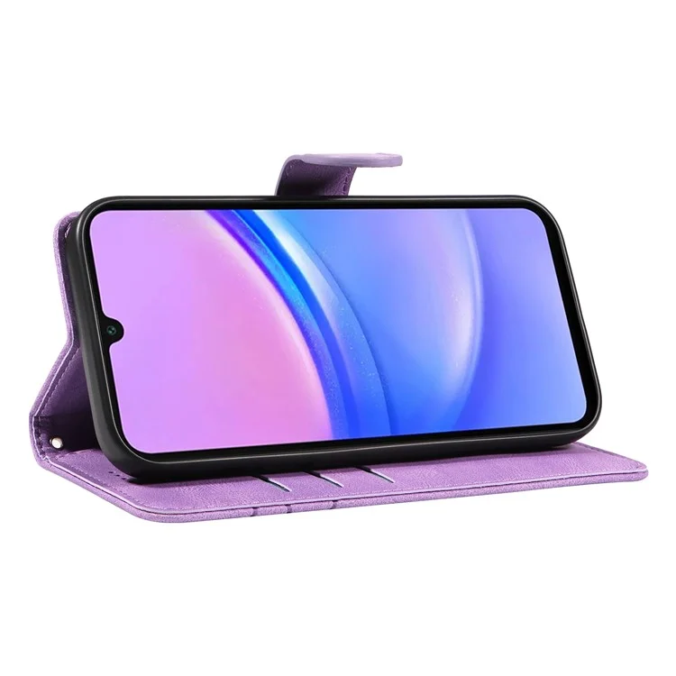 Для Samsung Galaxy A16 Case Stand Wallet Кожаная Крышка Телефонного Телефона Изогнутая Линейная Запястье Ремешок - Светло -фиолетовый