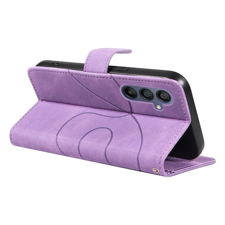 Для Samsung Galaxy A16 Case Stand Wallet Кожаная Крышка Телефонного Телефона Изогнутая Линейная Запястье Ремешок - Светло -фиолетовый