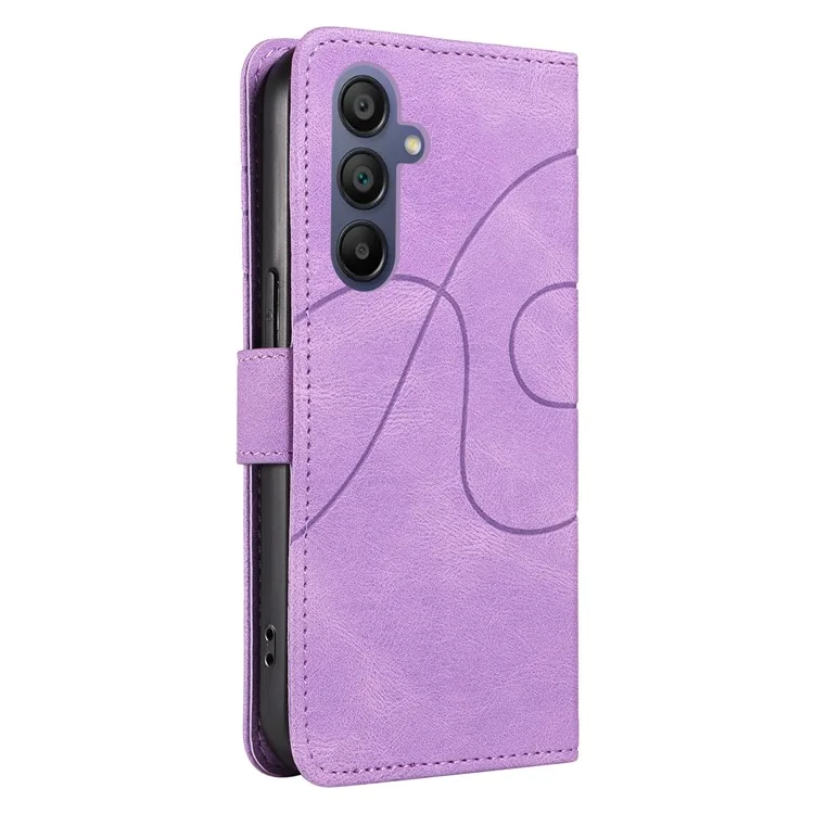 Для Samsung Galaxy A16 Case Stand Wallet Кожаная Крышка Телефонного Телефона Изогнутая Линейная Запястье Ремешок - Светло -фиолетовый