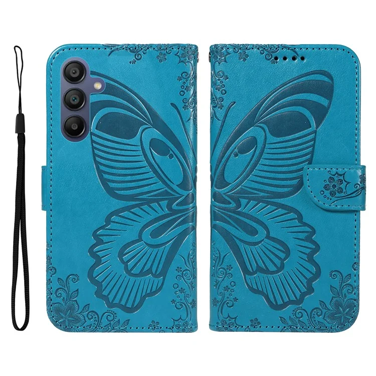 For Samsung Galaxy A26 5G / A16 5G / A16 4G Case Butterfly Pattern Leather Wallet Flip Phone Cover - Blue