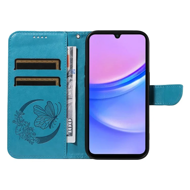 For Samsung Galaxy A26 5G / A16 5G / A16 4G Case Butterfly Pattern Leather Wallet Flip Phone Cover - Blue
