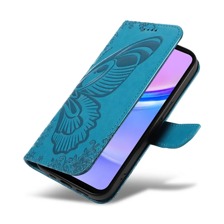 For Samsung Galaxy A26 5G / A16 5G / A16 4G Case Butterfly Pattern Leather Wallet Flip Phone Cover - Blue