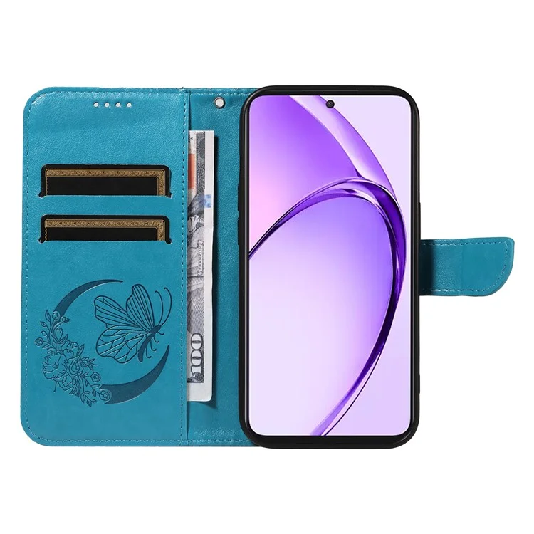 Für Oppo A3 Pro (Global) 5G-Hülle mit Schmetterlingsmuster, Leder-Brieftasche, Klapphandy-Abdeckung - Blau