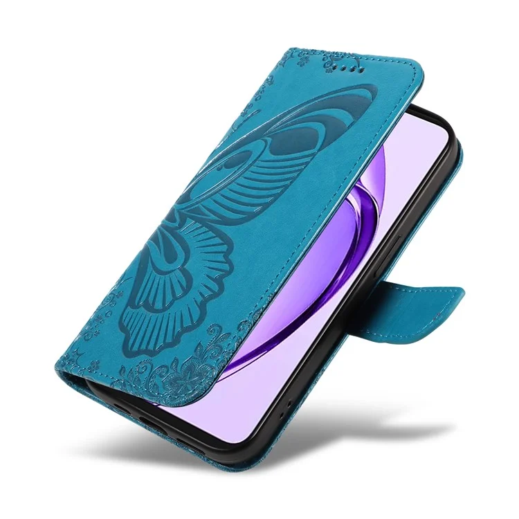 Für Oppo A3 Pro (Global) 5G-Hülle mit Schmetterlingsmuster, Leder-Brieftasche, Klapphandy-Abdeckung - Blau