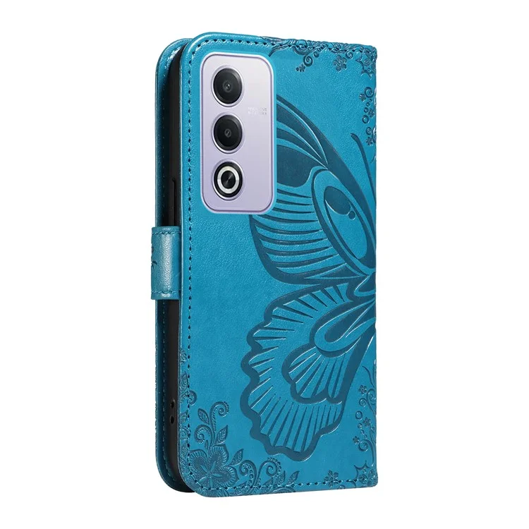 Für Oppo A3 Pro (Global) 5G-Hülle mit Schmetterlingsmuster, Leder-Brieftasche, Klapphandy-Abdeckung - Blau