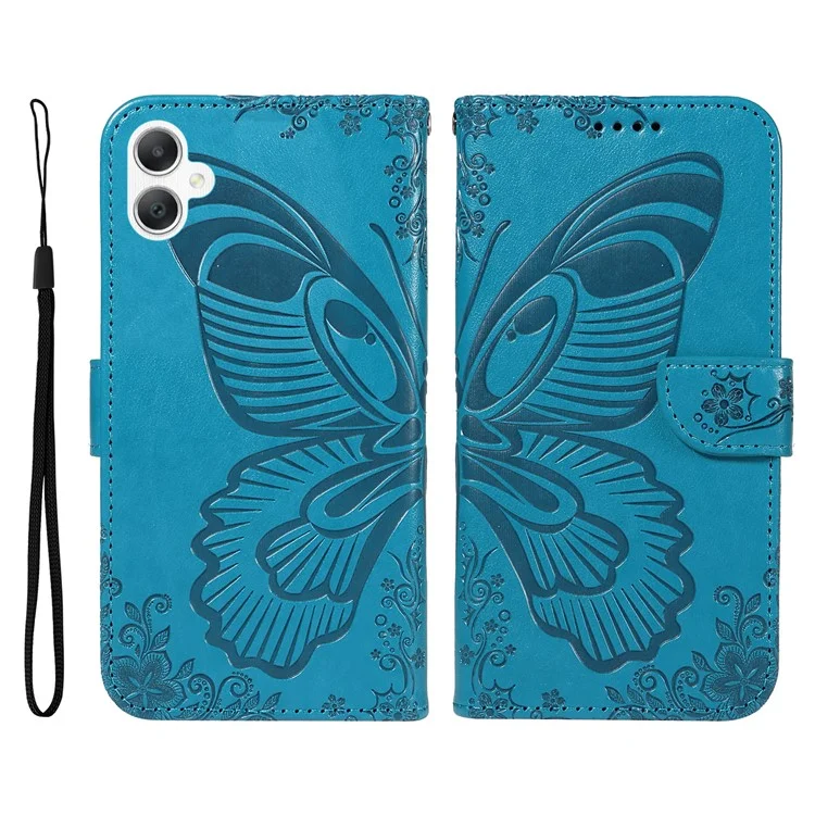 For Samsung Galaxy A06 4G Case Butterfly Pattern Leather Wallet Flip Phone Cover - Blue