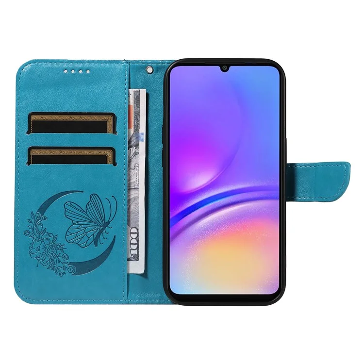For Samsung Galaxy A06 4G Case Butterfly Pattern Leather Wallet Flip Phone Cover - Blue