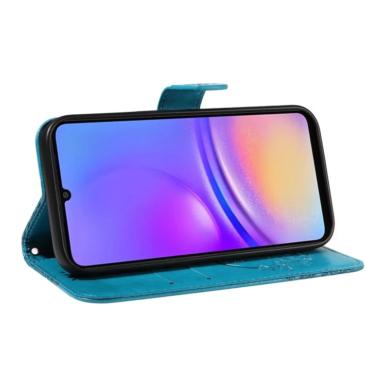 For Samsung Galaxy A06 4G Case Butterfly Pattern Leather Wallet Flip Phone Cover - Blue