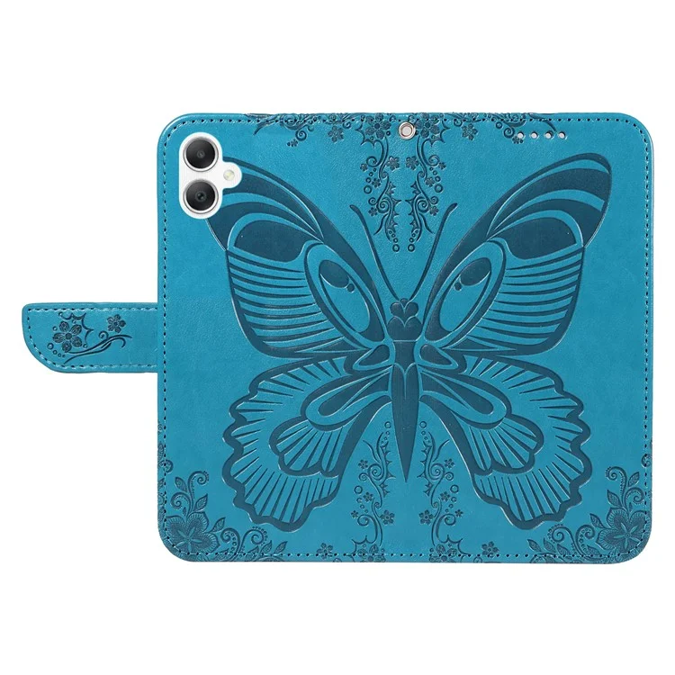 For Samsung Galaxy A06 4G Case Butterfly Pattern Leather Wallet Flip Phone Cover - Blue
