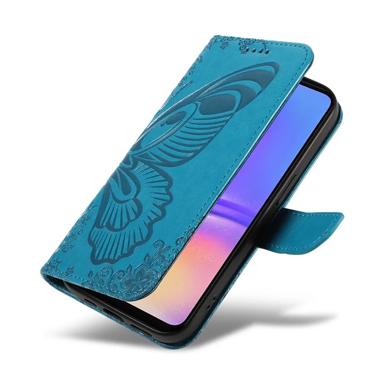 For Samsung Galaxy A06 4G Case Butterfly Pattern Leather Wallet Flip Phone Cover - Blue
