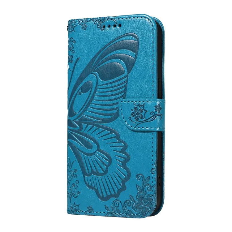 For Samsung Galaxy A06 4G Case Butterfly Pattern Leather Wallet Flip Phone Cover - Blue