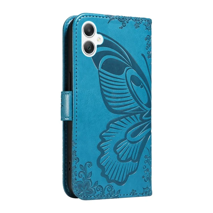 For Samsung Galaxy A06 4G Case Butterfly Pattern Leather Wallet Flip Phone Cover - Blue