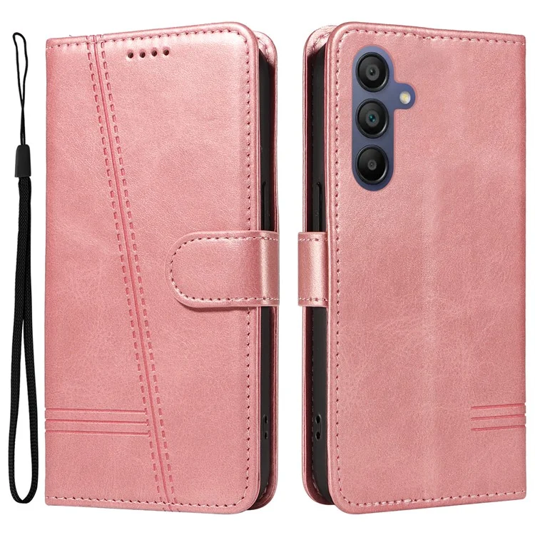 Per Samsung Galaxy A16 5G / A16 4G Case Flip Wallet T-Shape Lines Leather Phone Cover - Rose Gold