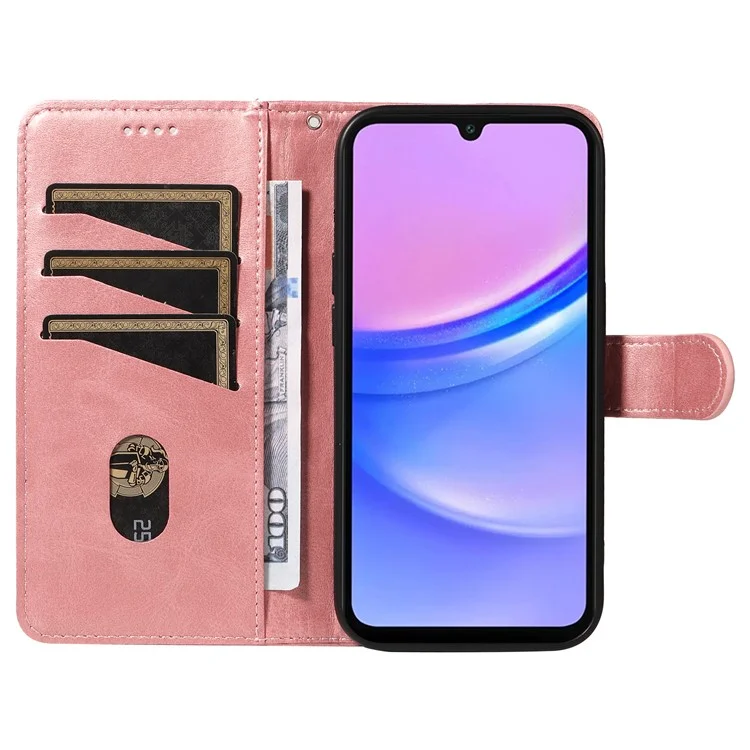 Per Samsung Galaxy A16 5G / A16 4G Case Flip Wallet T-Shape Lines Leather Phone Cover - Rose Gold