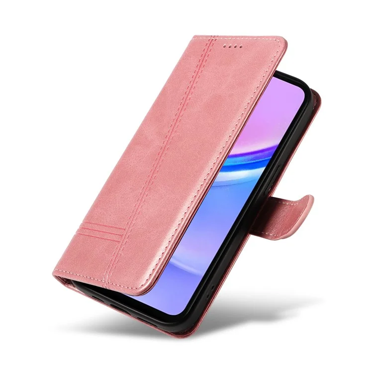 Per Samsung Galaxy A16 5G / A16 4G Case Flip Wallet T-Shape Lines Leather Phone Cover - Rose Gold