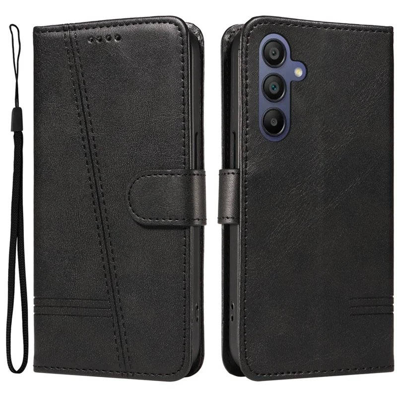 For Samsung Galaxy A17 5G / A17 4G / A26 5G / A16 5G / A16 4G Case Flip Wallet T-Shape Lines Leather Phone Cover - Black