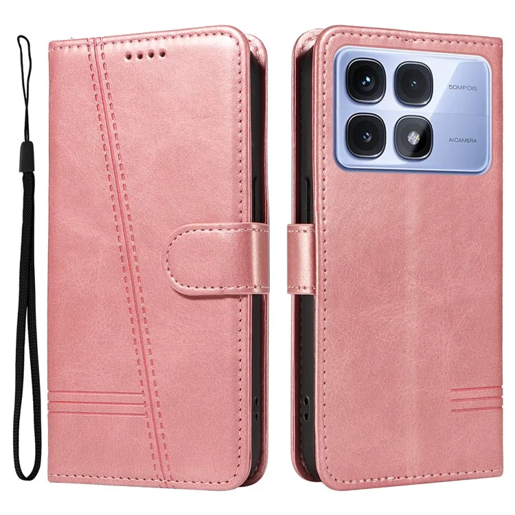 Für Xiaomi Redmi K70 Ultra Case Flip Wallet T-Shape Lines Leather Phone Cover - Rose Gold