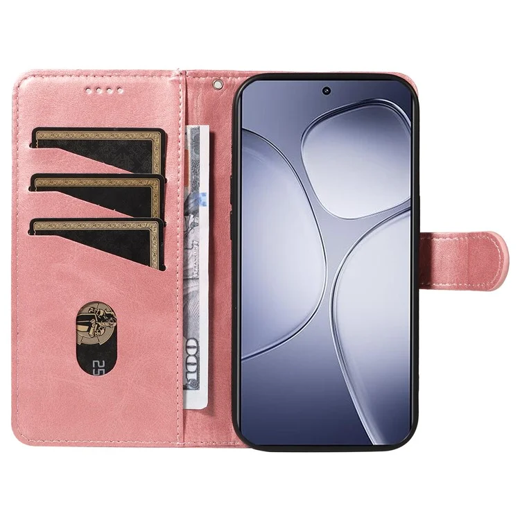 Für Xiaomi Redmi K70 Ultra Case Flip Wallet T-Shape Lines Leather Phone Cover - Rose Gold