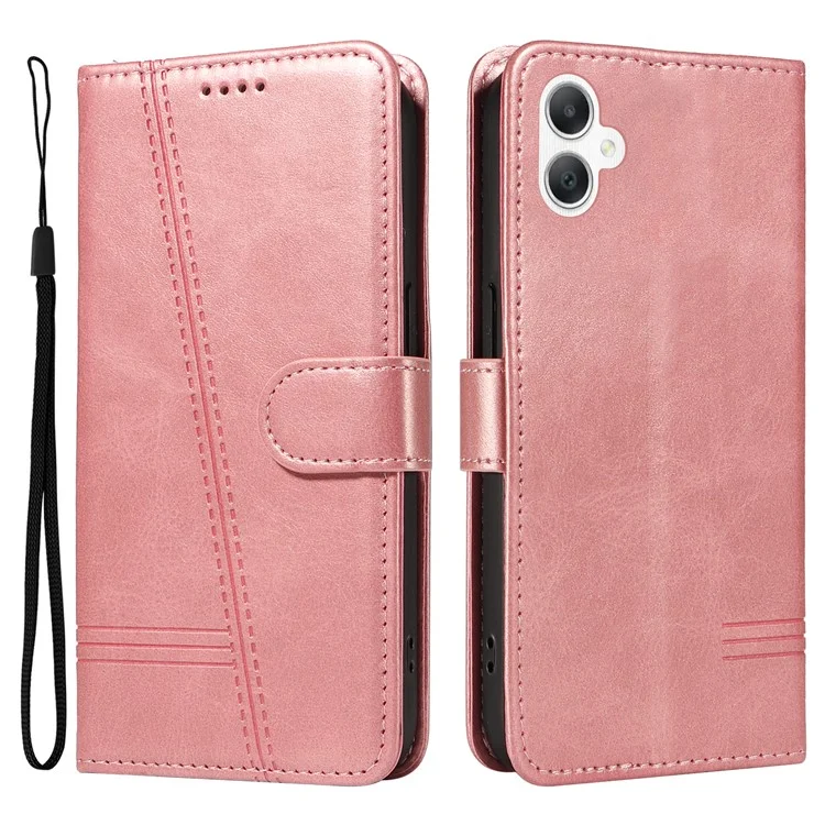 Para Samsung Galaxy A06 Case Flip Wallet T-Shape Lines Leather Phone Cover - Rose Gold