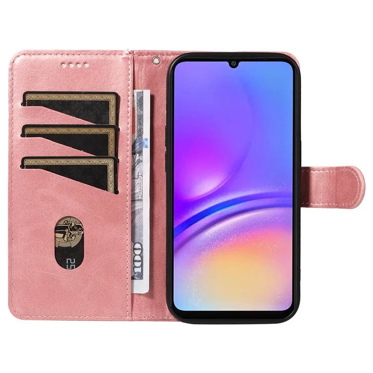 Para Samsung Galaxy A06 Case Flip Wallet T-Shape Lines Leather Phone Cover - Rose Gold