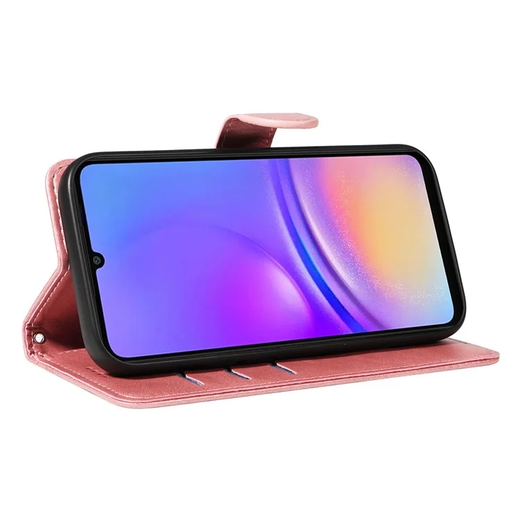 Para Samsung Galaxy A06 Case Flip Wallet T-Shape Lines Leather Phone Cover - Rose Gold