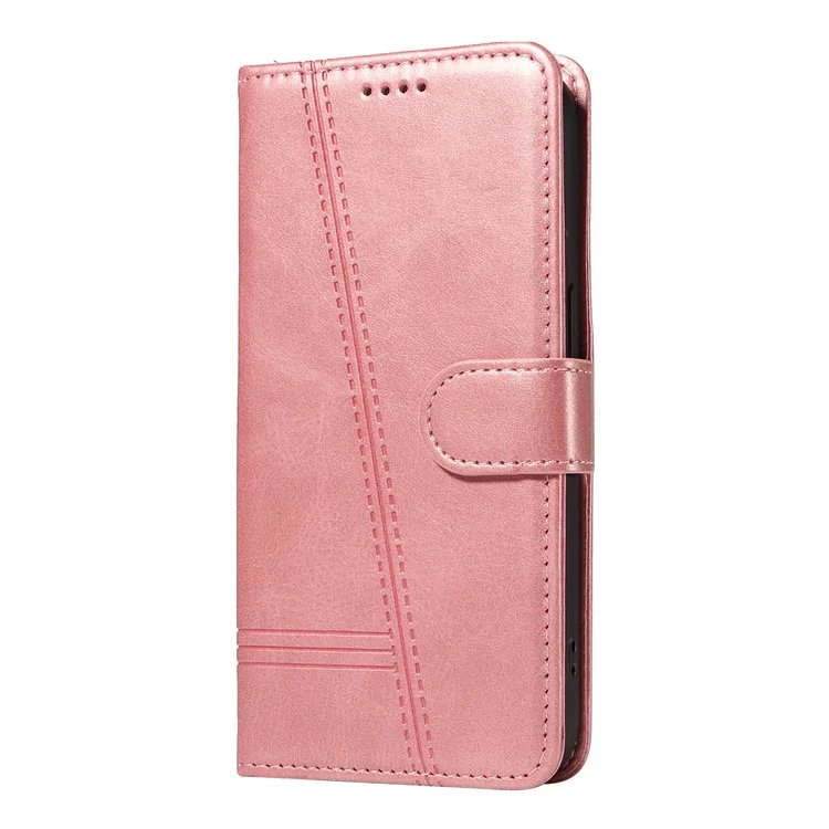Para Samsung Galaxy A06 Case Flip Wallet T-Shape Lines Leather Phone Cover - Rose Gold